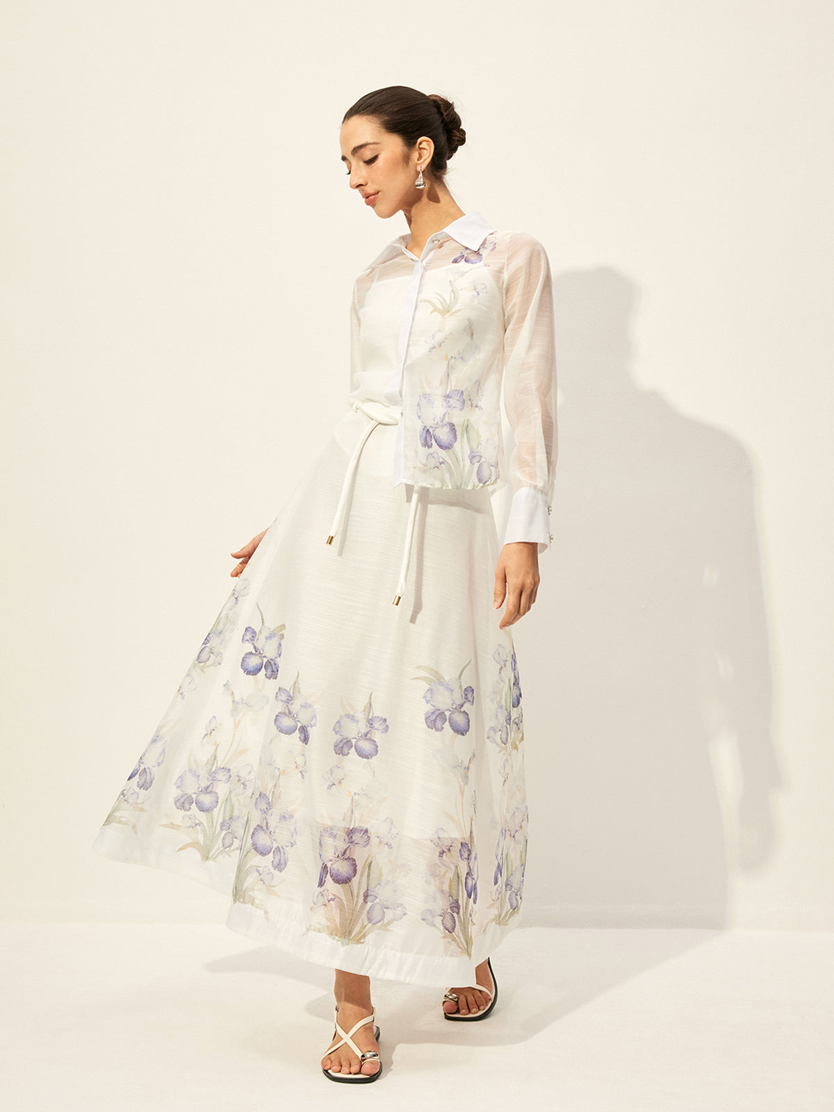 Halbtransparentes Rockset mit Blumenmuster und Taillenband 
