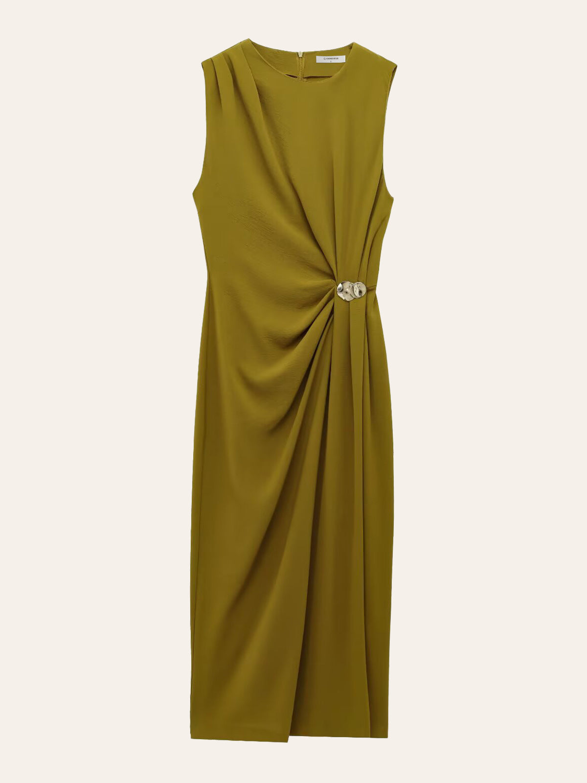 Ärmelloses Kleid mit Schlitz und geraffter Taille mit Metalldetail 