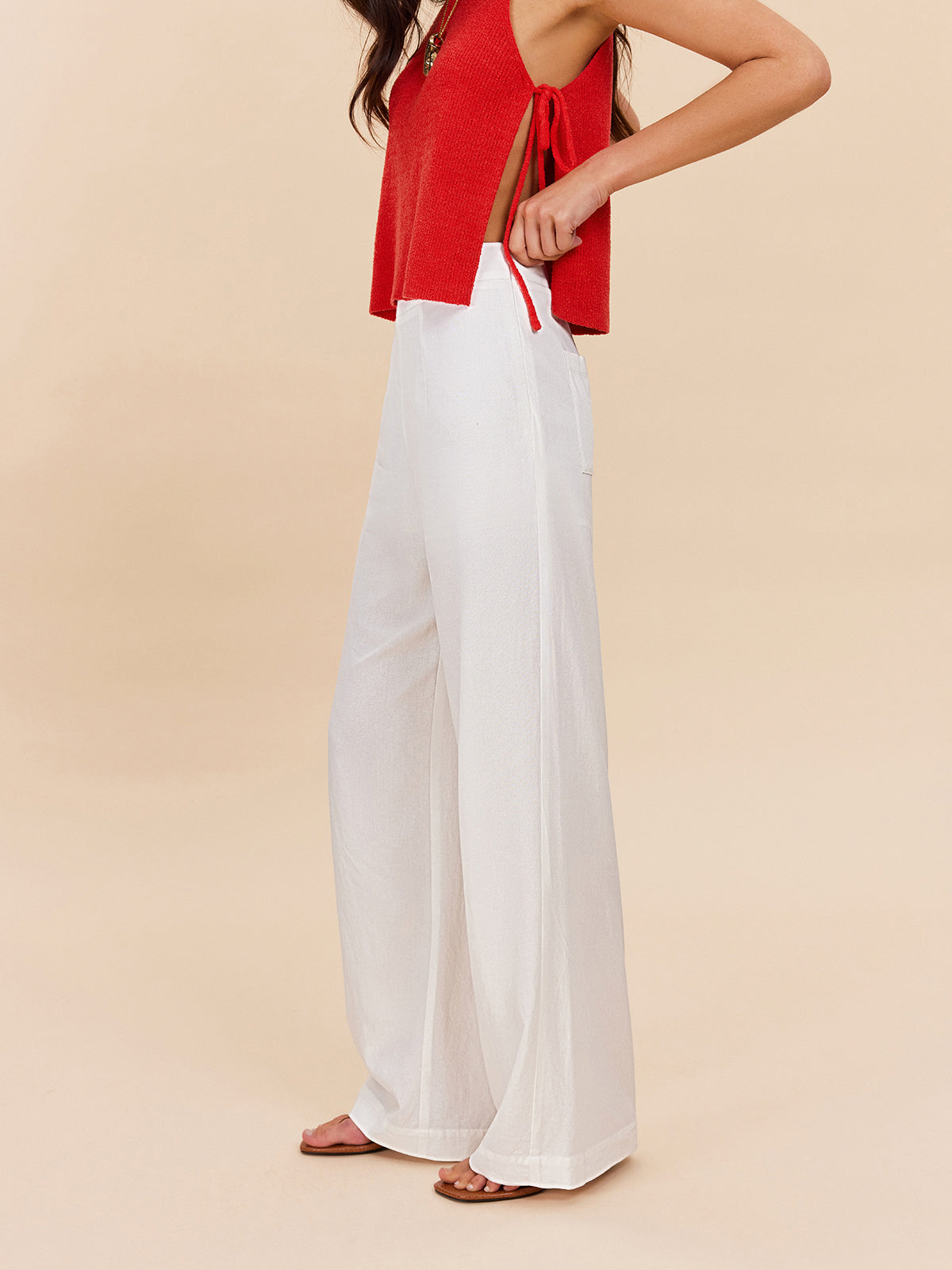 Halbtransparente Hose mit hoher Taille aus Baumwolle und Leinen 