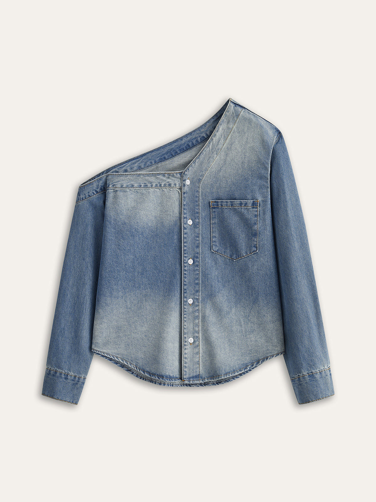 Asymmetrisk krage denim kort skjorta 