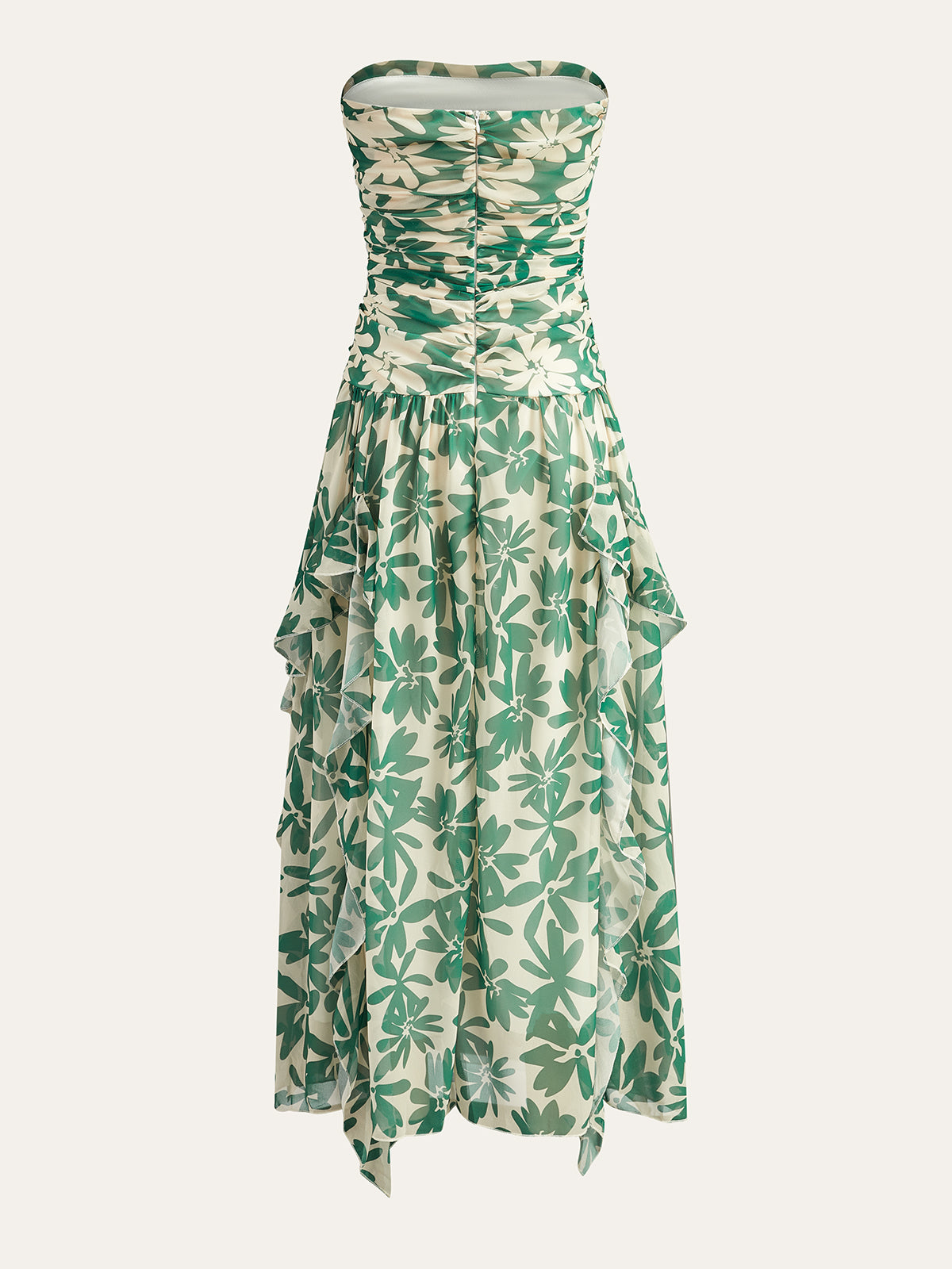 Trägerloses Kleid mit Blumenmuster und Rüschendetail 