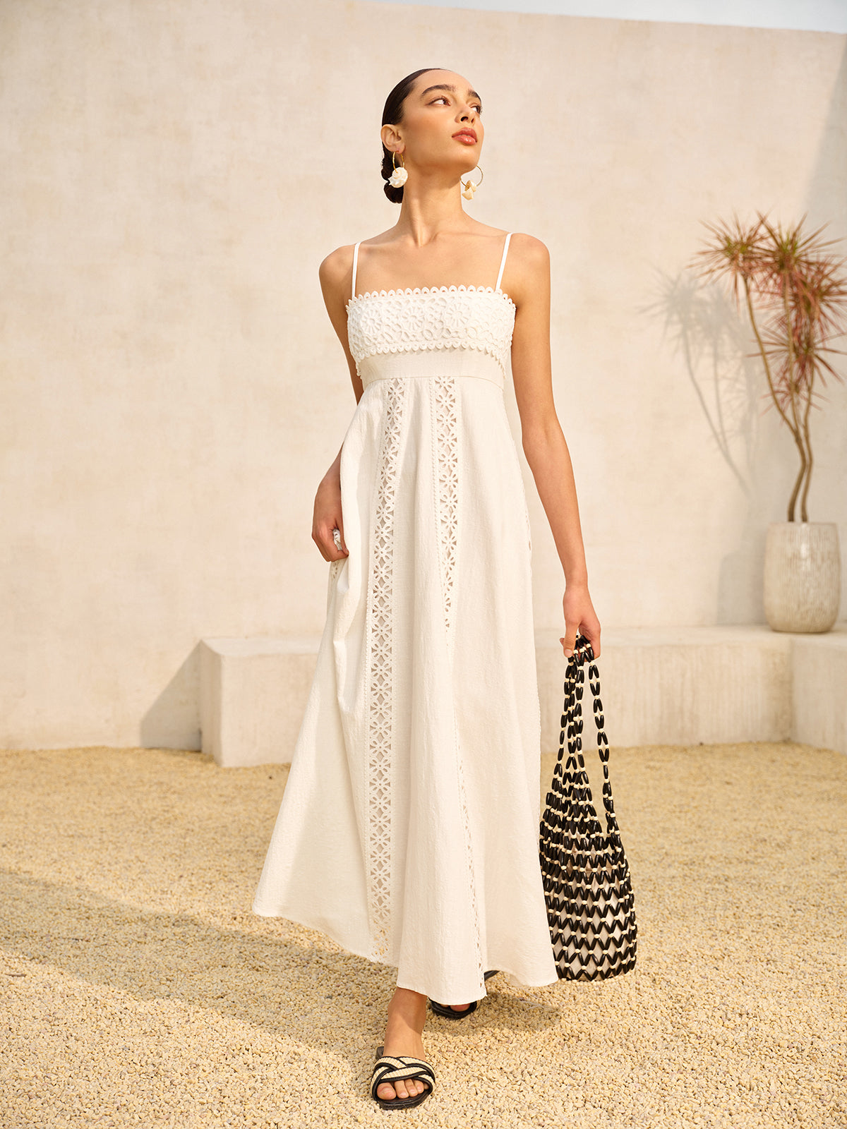 Camisole-Kleid aus Baumwolle mit Spitzenbesatz 
