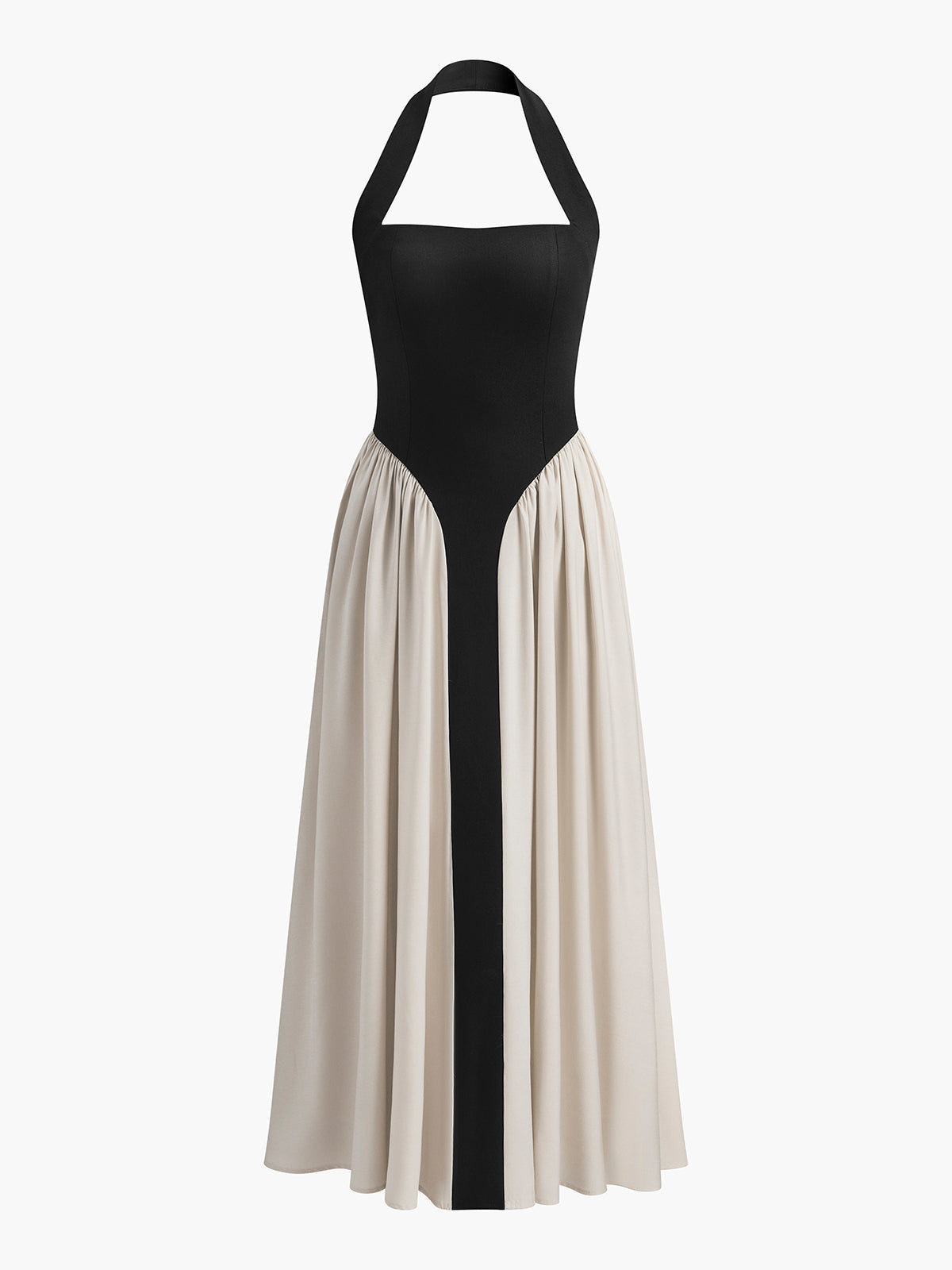 Neckholderkleid aus Leinenmischung mit Farbblockdesign 