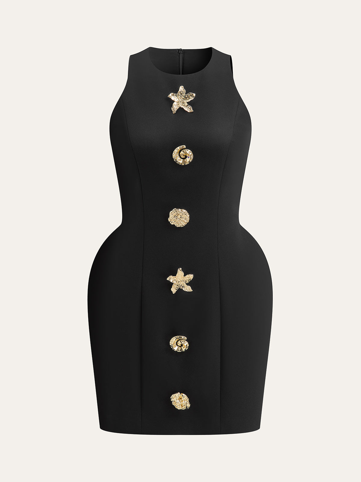 Kurzes Kleid mit hohem Kragen und Metallknöpfen